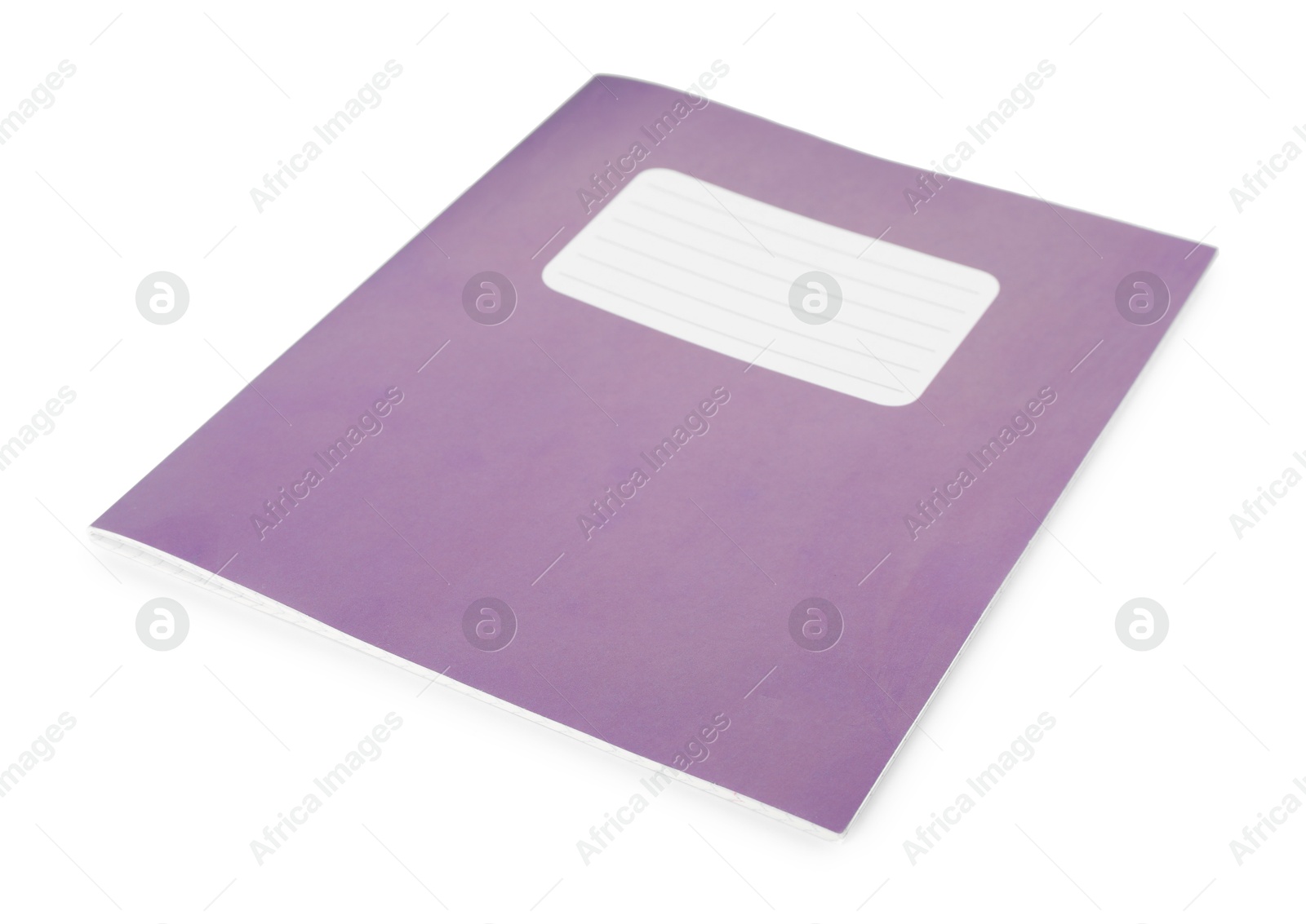 Photo of One purple copybook isolated on white. School stationery