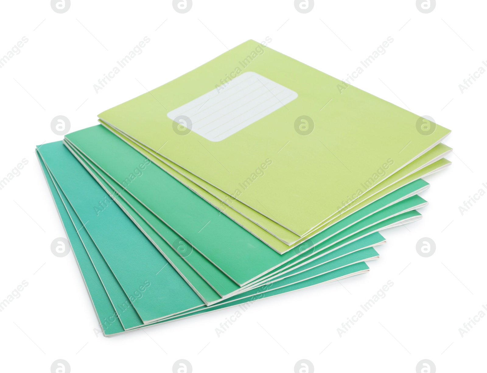 Photo of Colorful copybooks isolated on white. School stationery