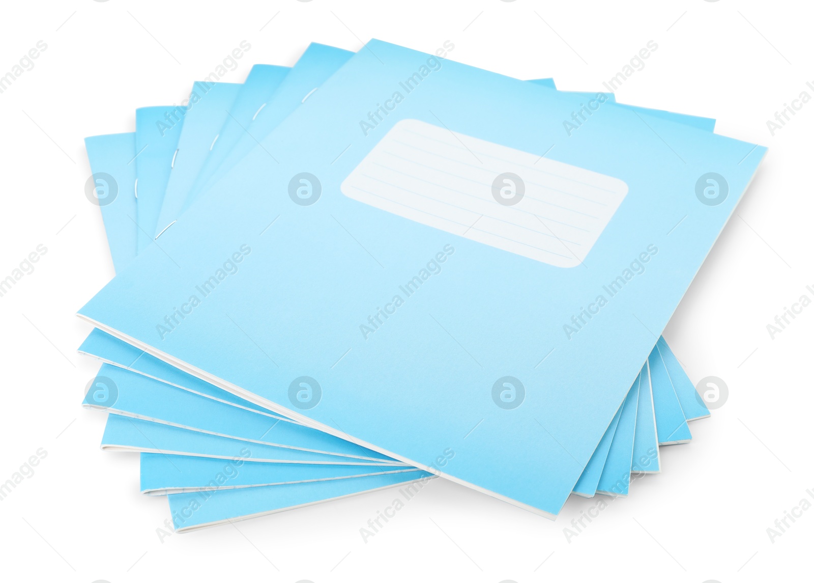 Photo of Light blue copybooks isolated on white. School stationery