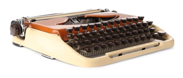 Photo of One vintage typewriter machine isolated on white