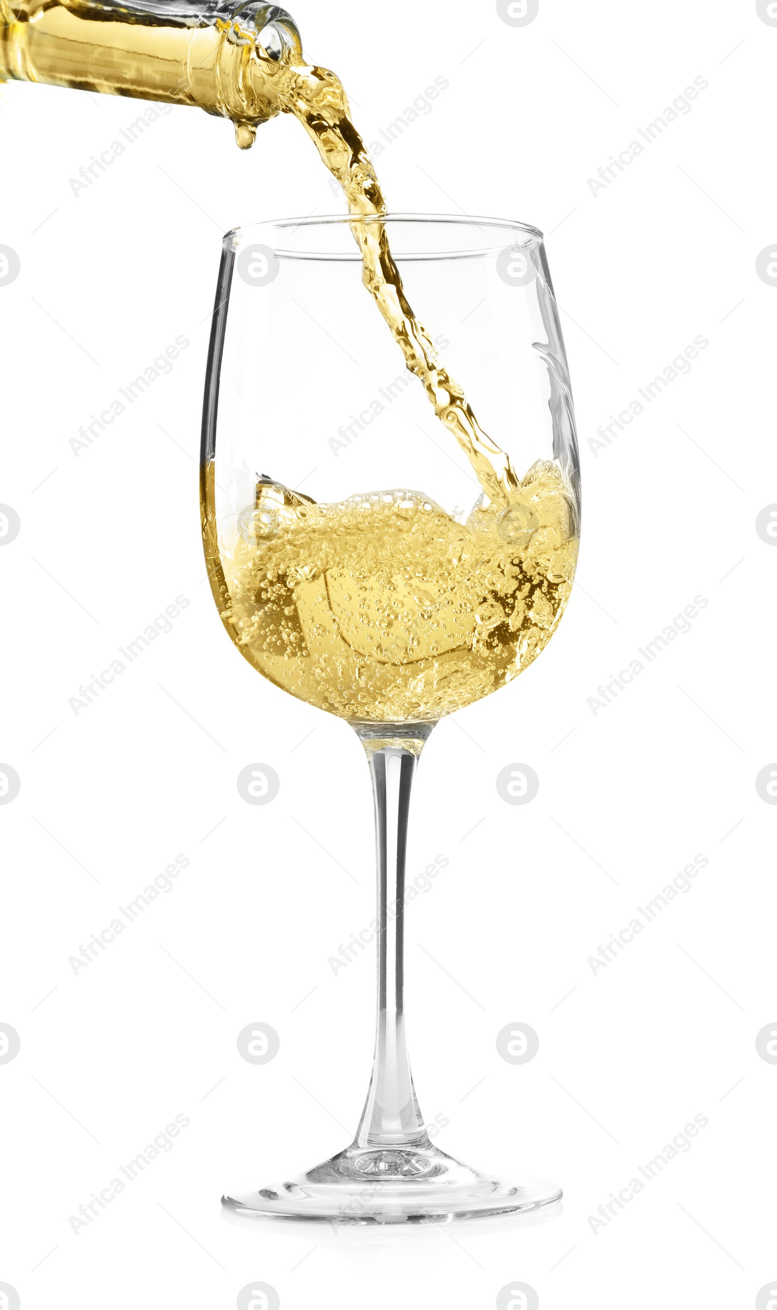 Photo of Pouring wine into glass isolated on white