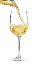 Photo of Pouring wine into glass isolated on white