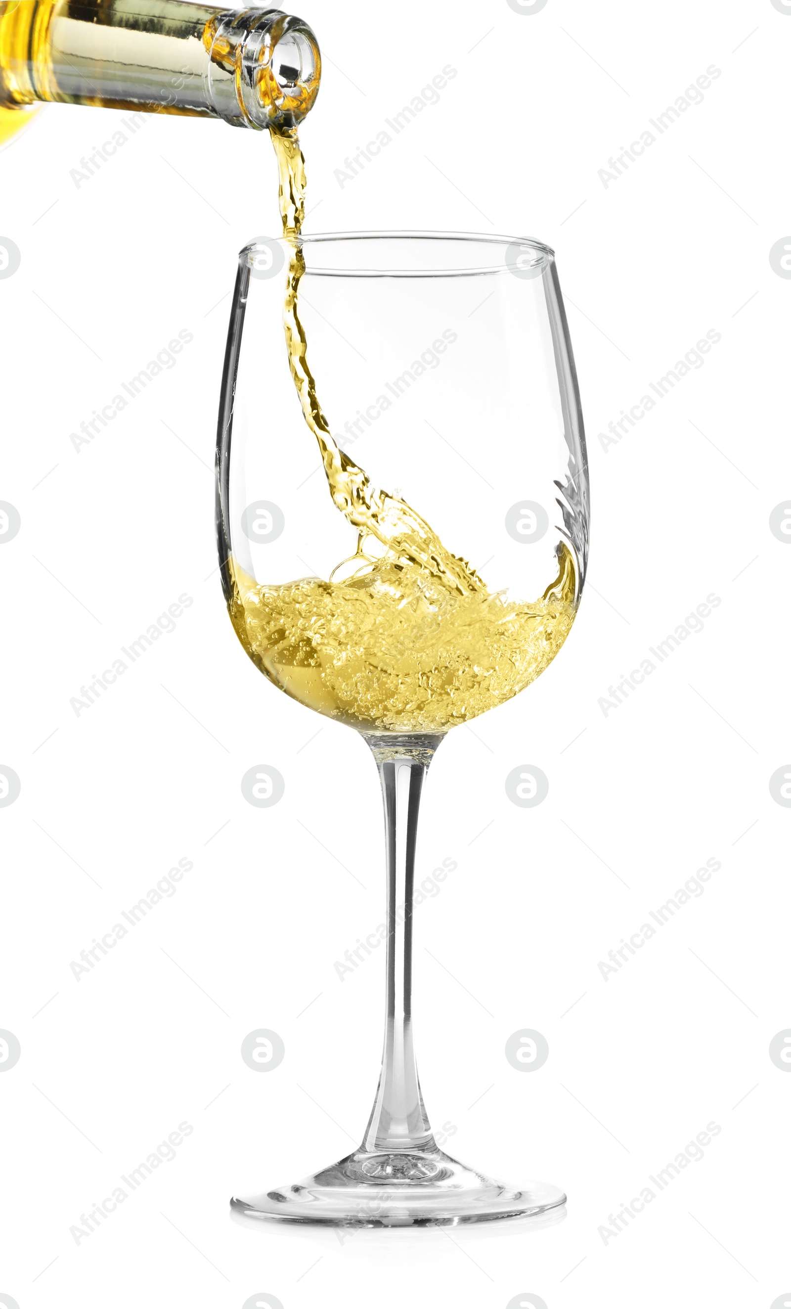 Photo of Pouring wine into glass isolated on white