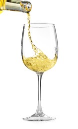 Photo of Pouring wine into glass isolated on white