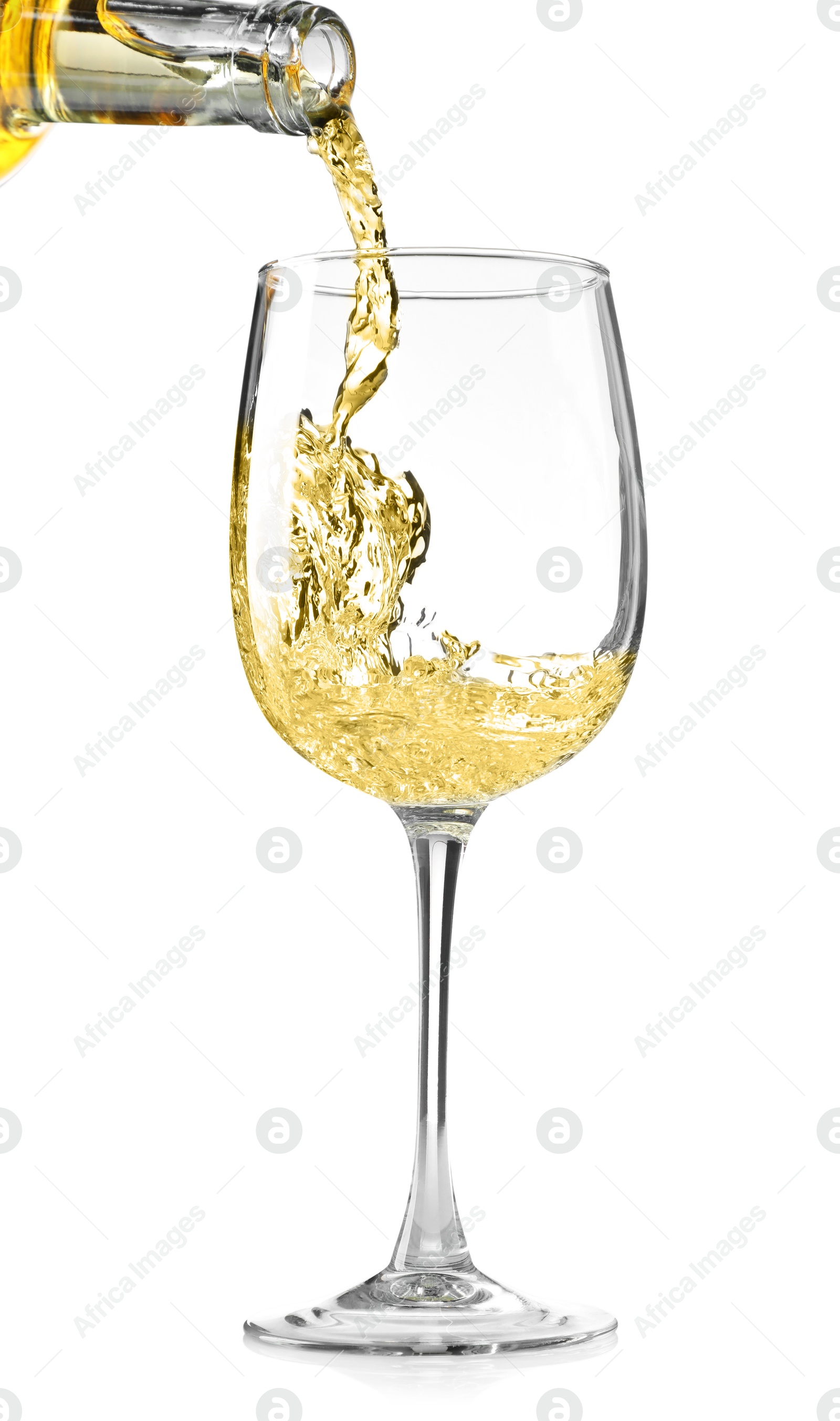 Photo of Pouring wine into glass isolated on white