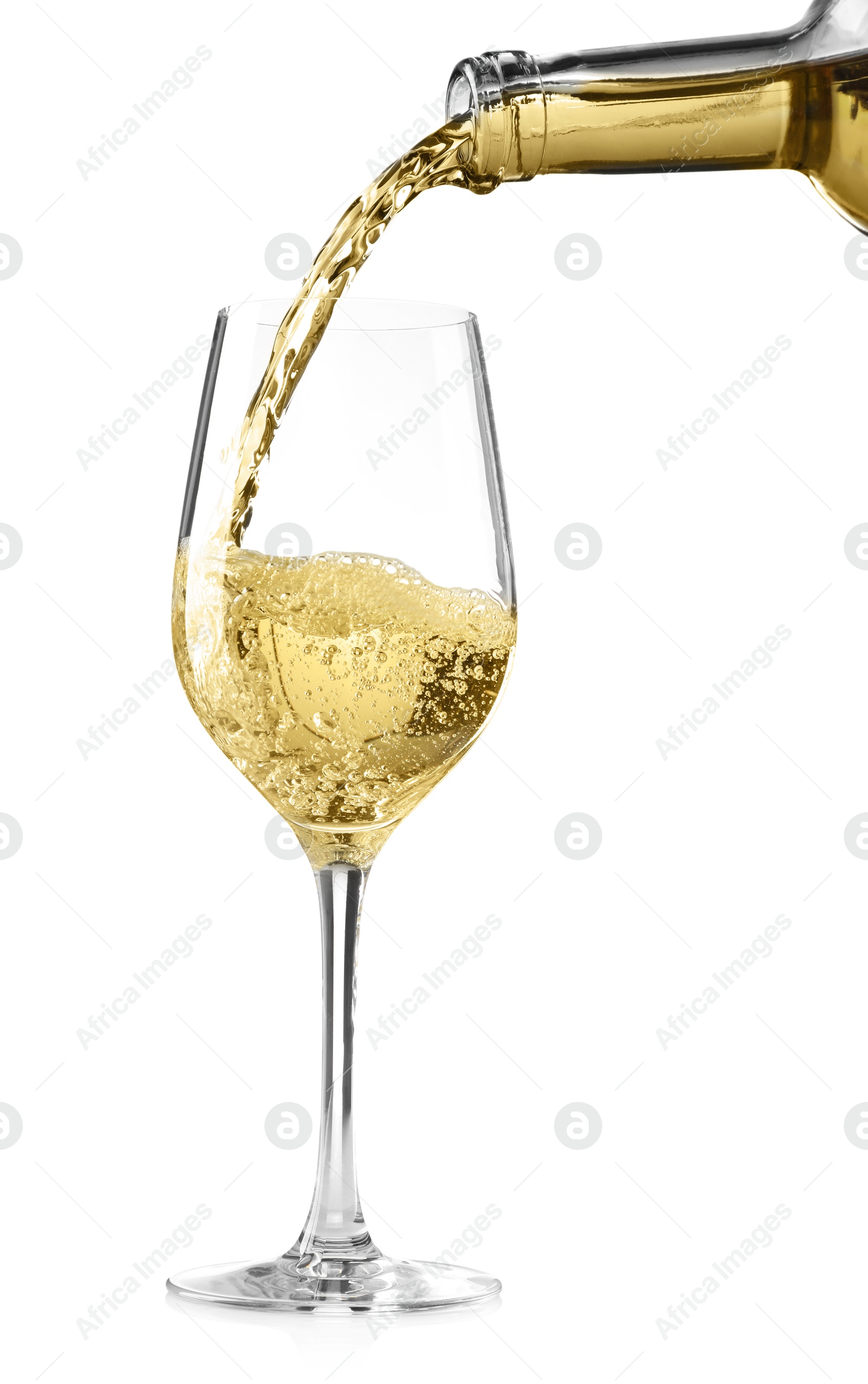 Photo of Pouring wine into glass isolated on white