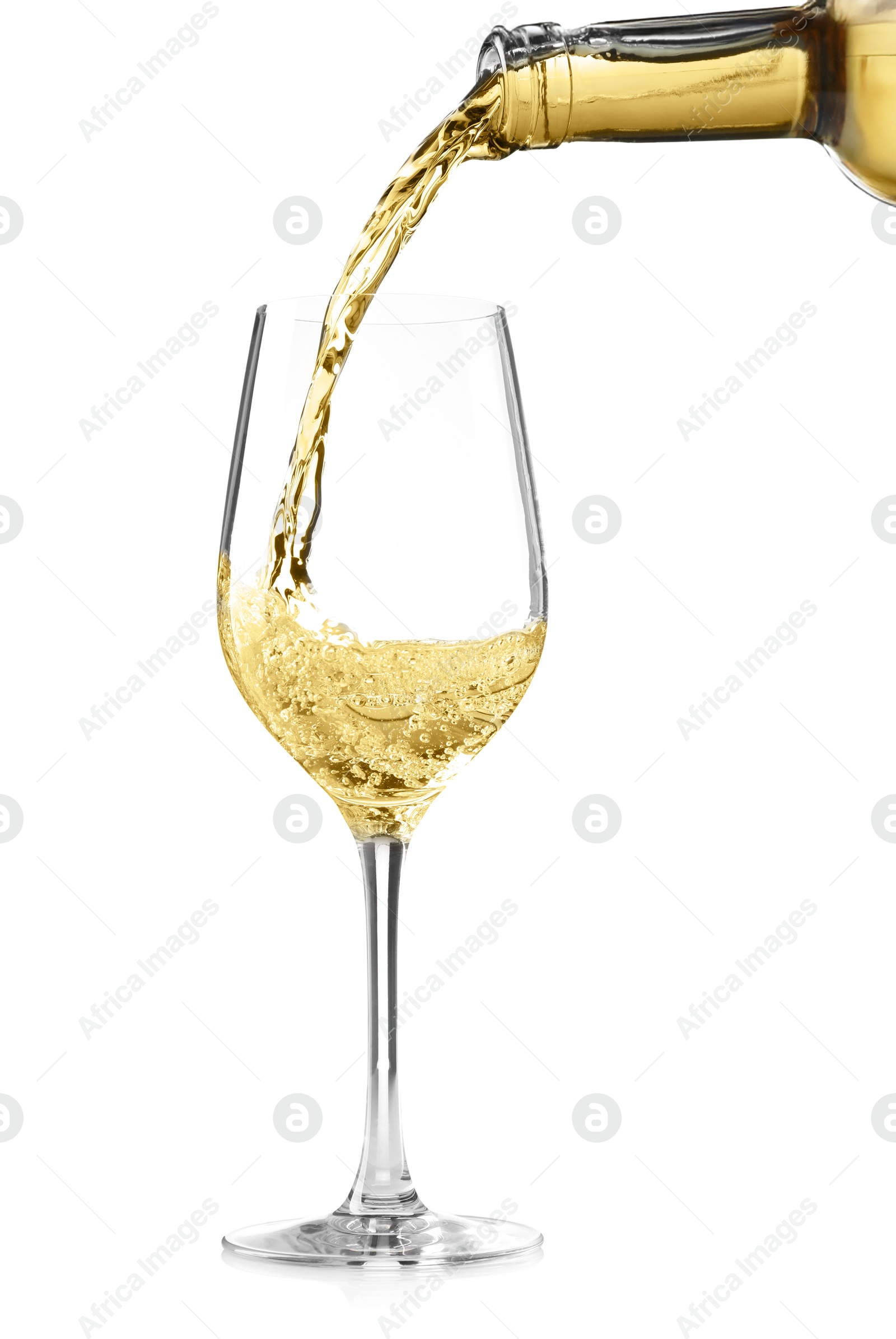 Photo of Pouring wine into glass isolated on white