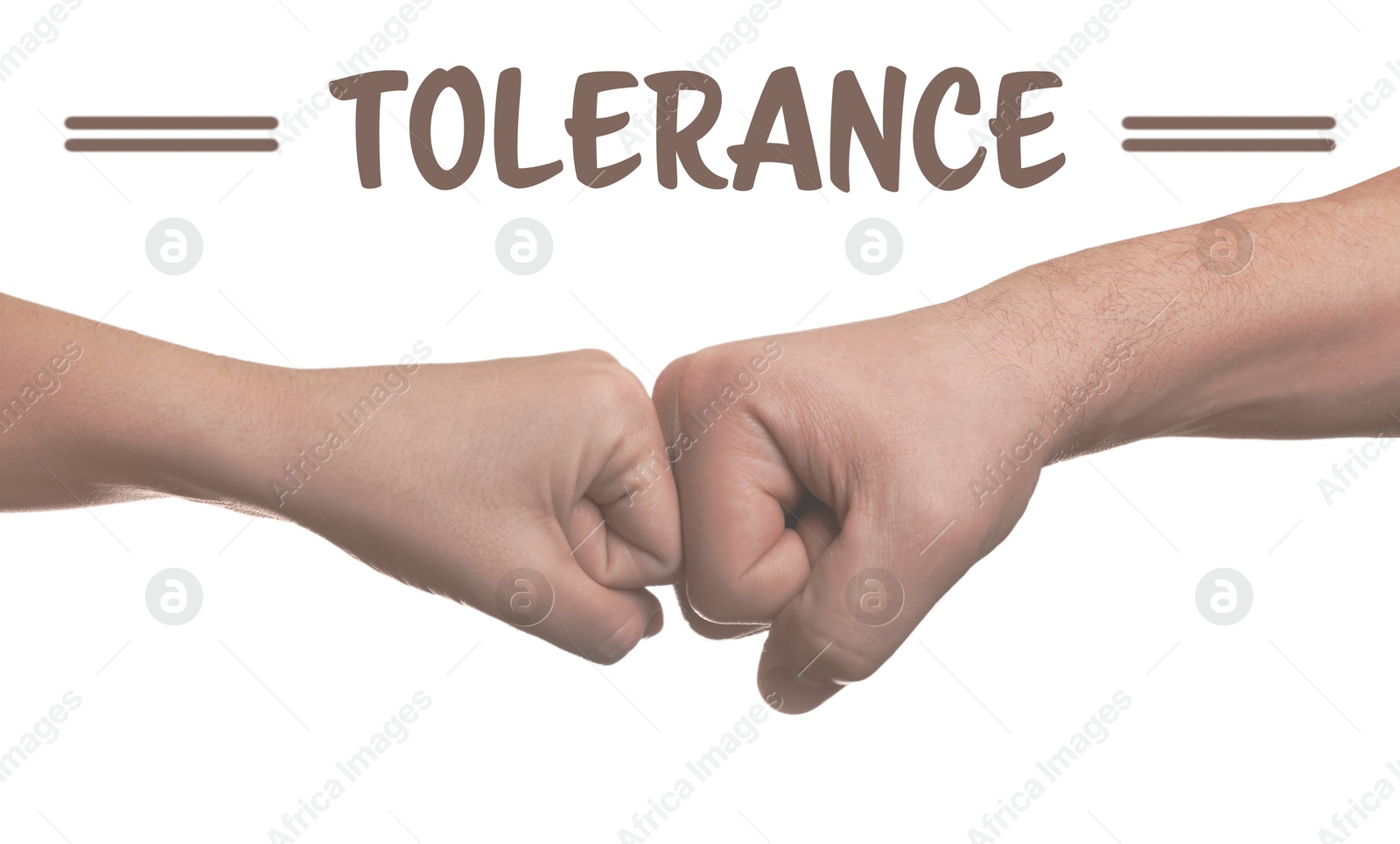 Image of Tolerance concept. People making fist bump on white background, closeup