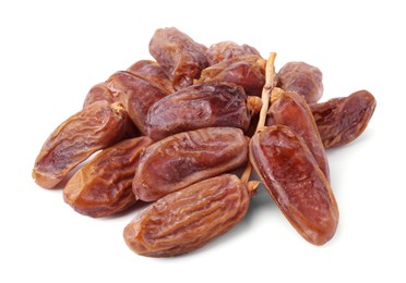 Photo of Bunch of tasty dried dates isolated on white