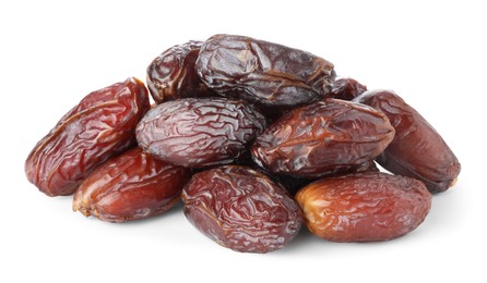 Photo of Many tasty dried dates isolated on white