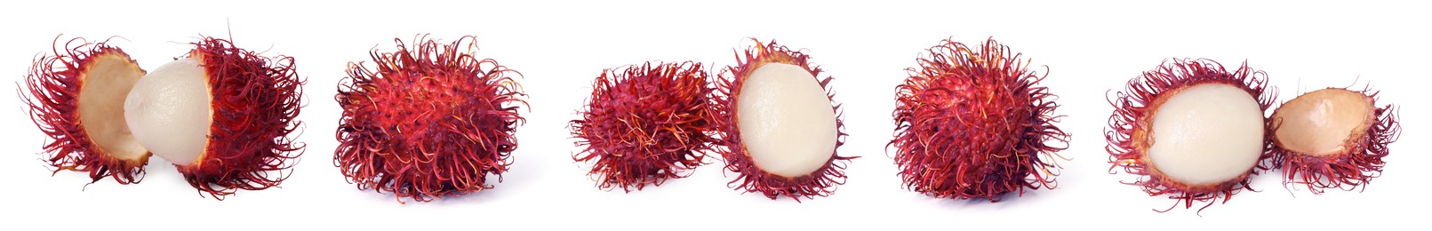 Image of Fresh tropical rambutan fruits isolated on white, set