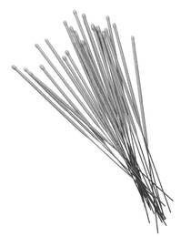 Photo of Many new sparkler sticks on white background, top view