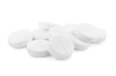 Photo of Pile of antibiotic pills on light grey background, closeup