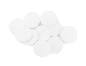 Photo of Pile of antibiotic pills on light grey background, top view