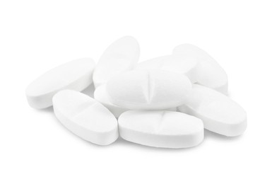 Photo of Pile of antibiotic pills on light grey background