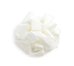 Photo of Soy wax isolated on white, top view