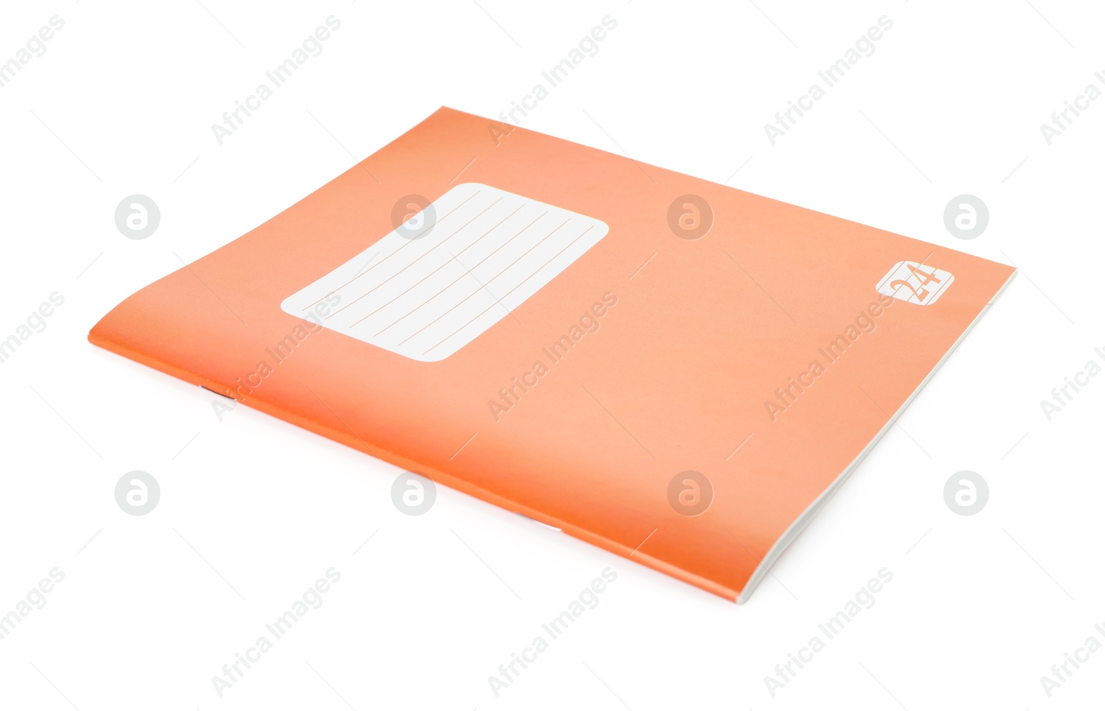 Photo of One orange copybook isolated on white. School stationery