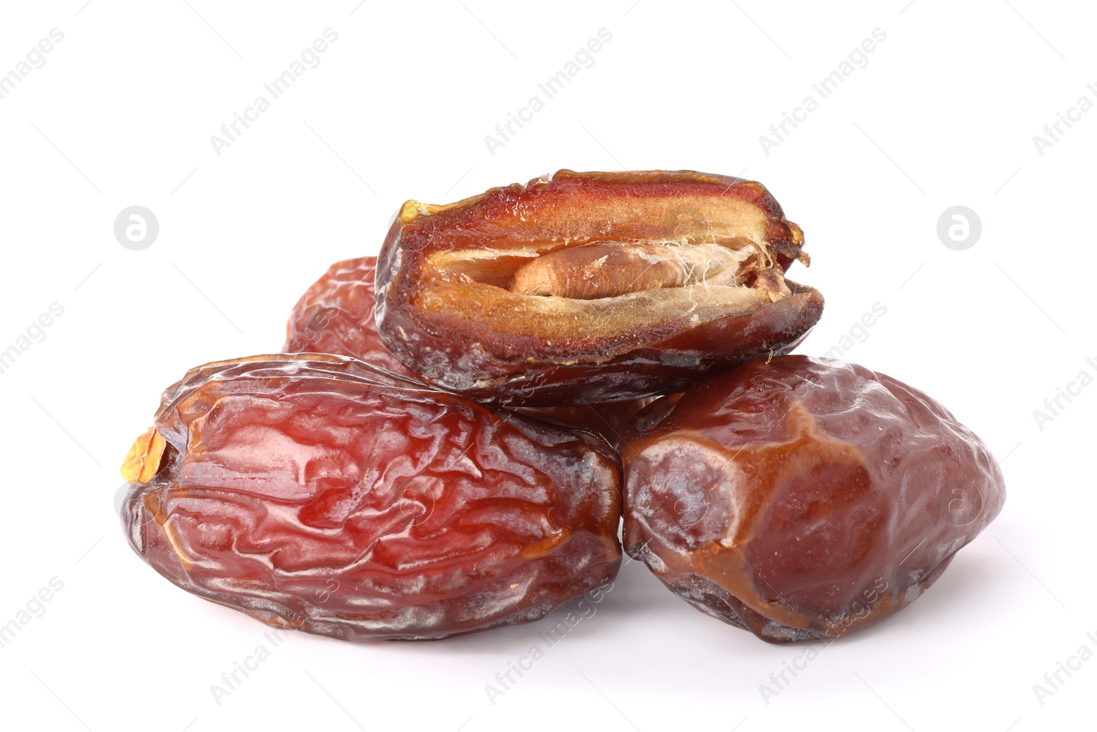 Photo of Many tasty dried dates isolated on white