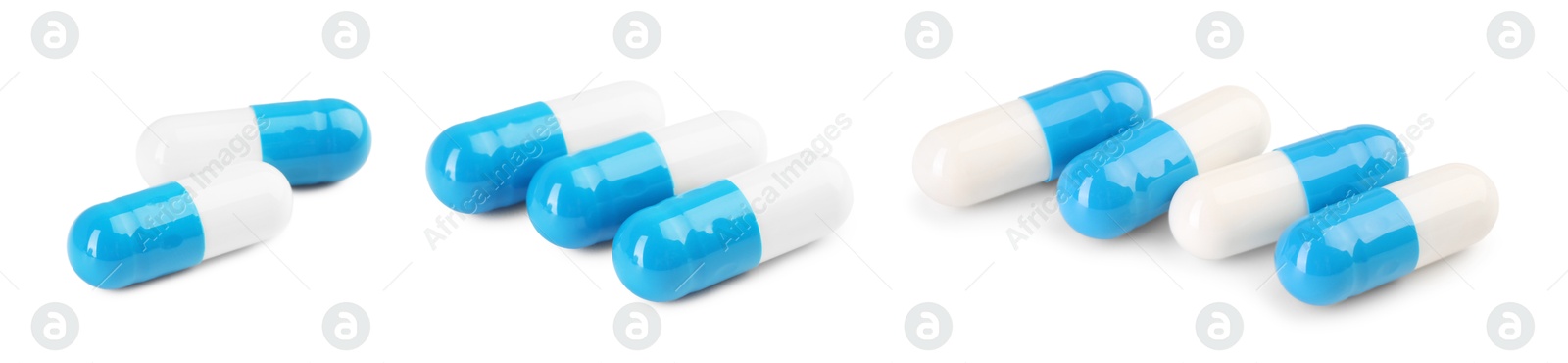 Image of Antibiotic pills isolated on white, set. Medication