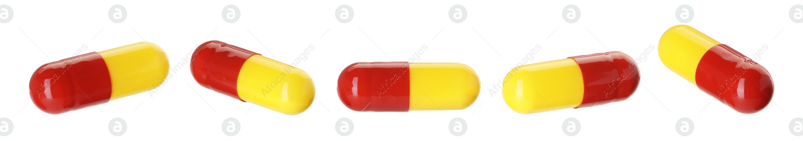 Image of Antibiotic pills isolated on white, set. Medication