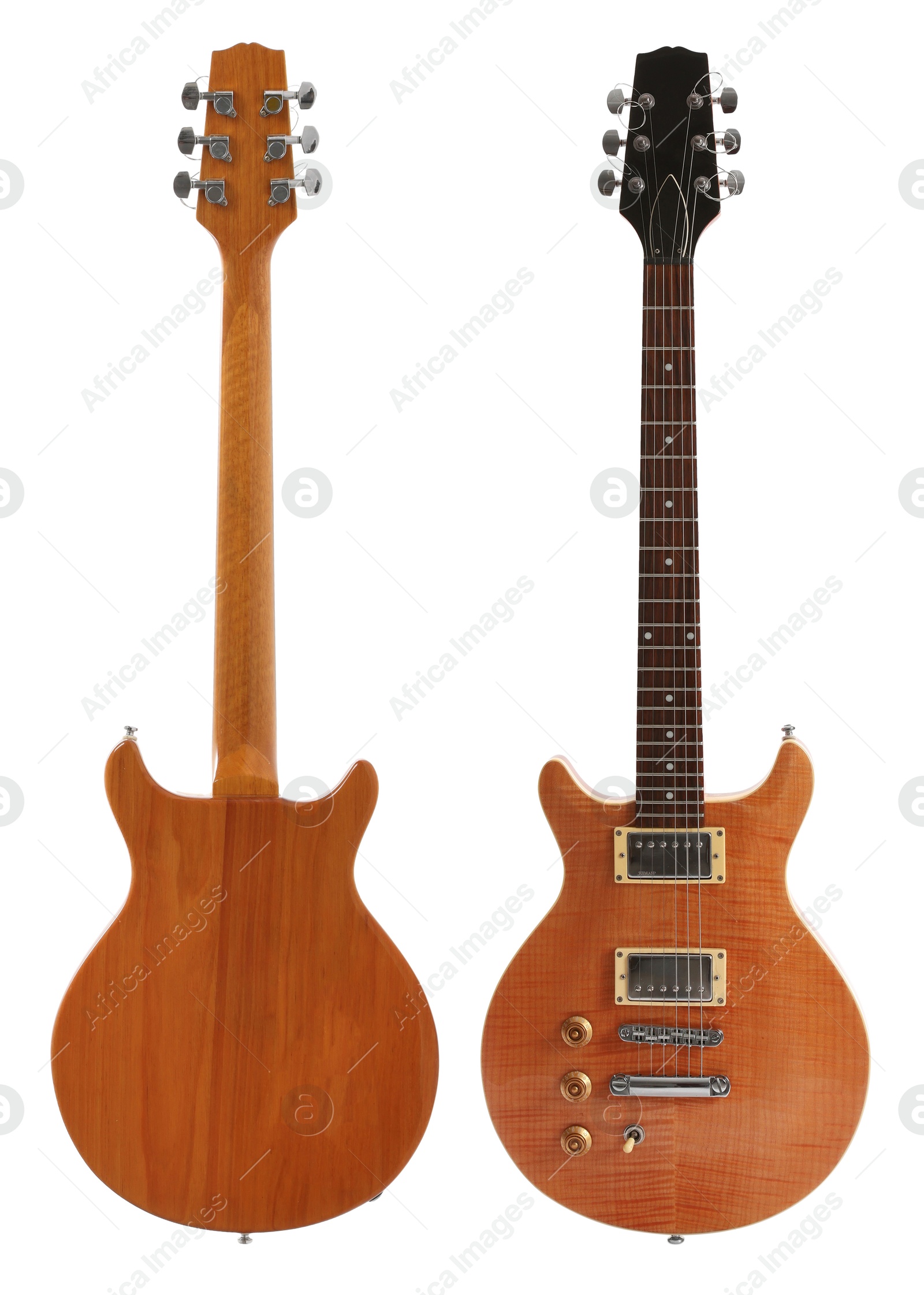 Image of Electric guitar isolated on white, back and front views