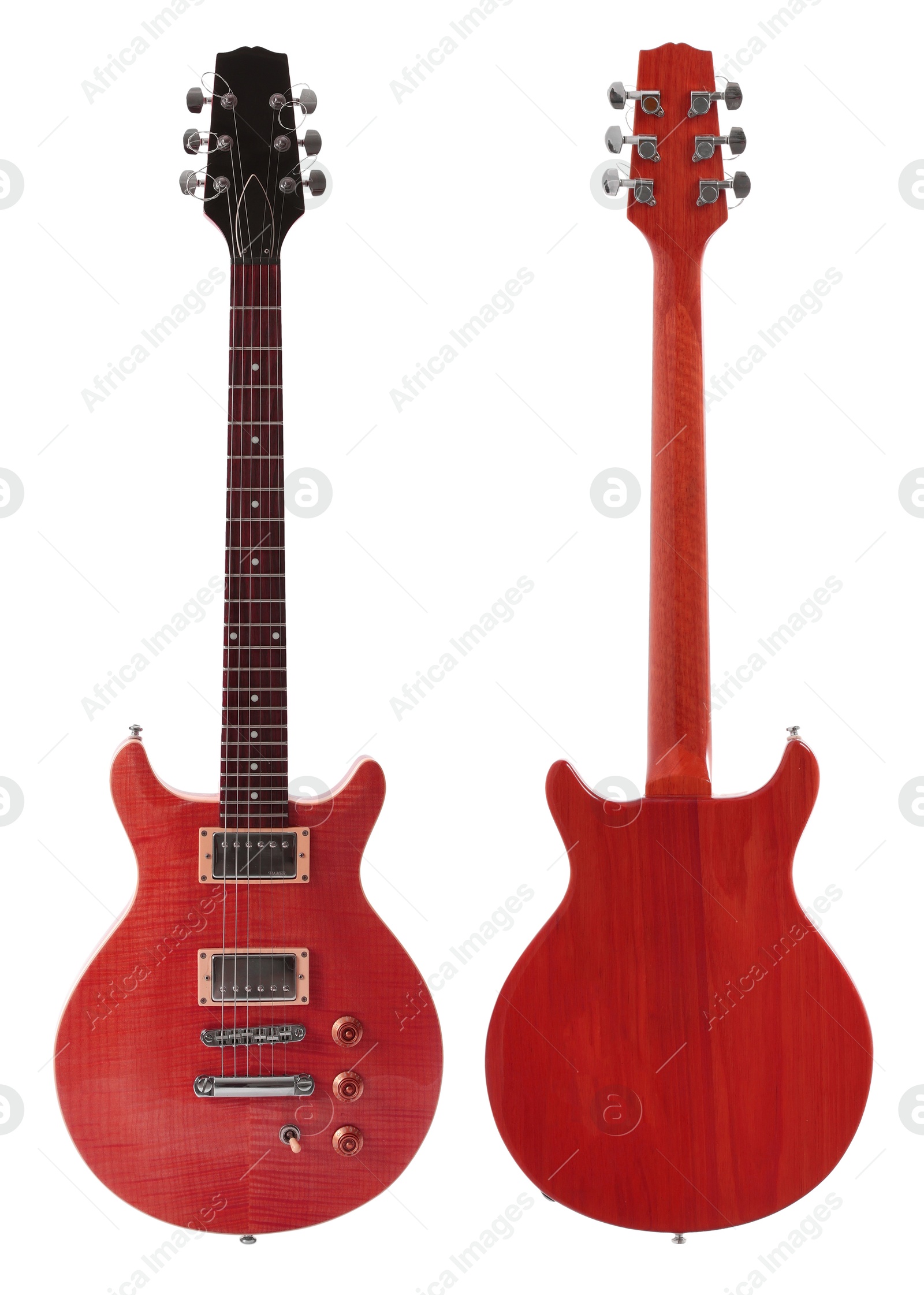 Image of Electric guitar isolated on white, back and front views