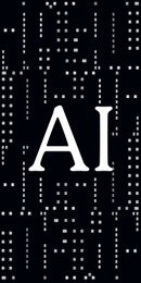 Illustration of AI abbreviation on black background with pattern. Artificial intelligence