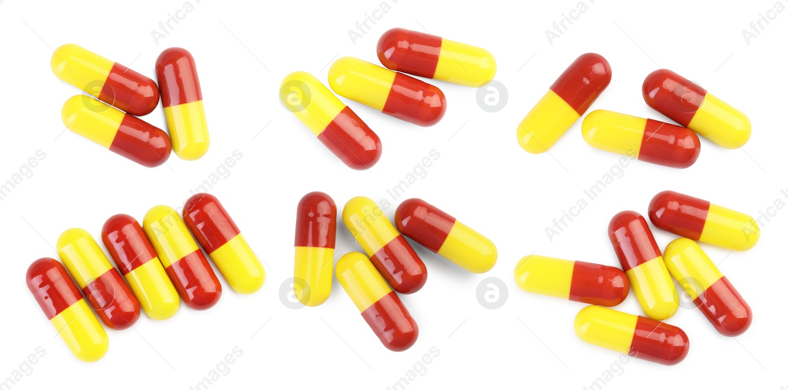 Image of Antibiotic pills isolated on white, set. Medication