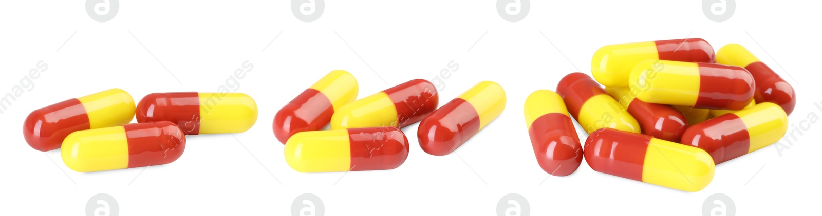 Image of Antibiotic pills isolated on white, set. Medication