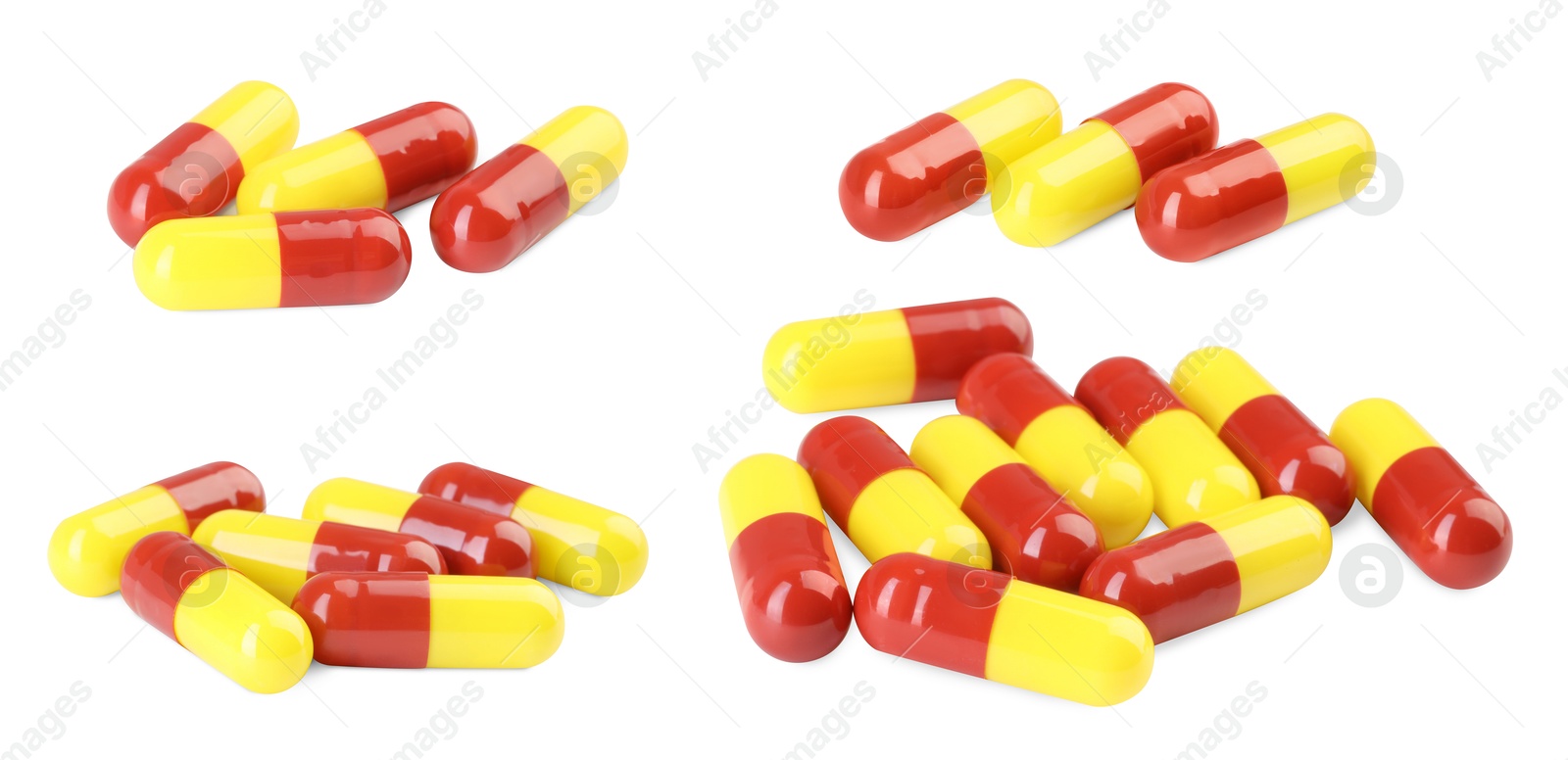 Image of Antibiotic pills isolated on white, set. Medication