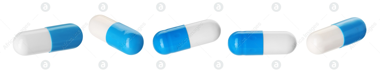 Image of Antibiotic pills isolated on white, set. Medication