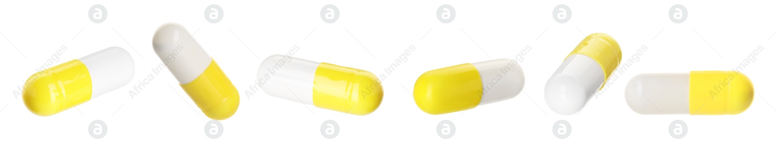 Image of Antibiotic pills isolated on white, set. Medication