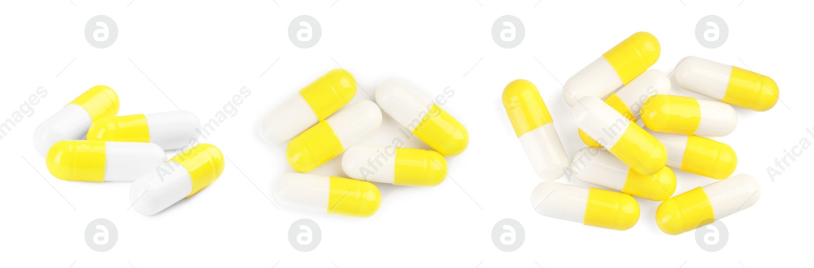 Image of Antibiotic pills isolated on white, set. Medication