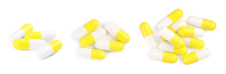 Image of Antibiotic pills isolated on white, set. Medication