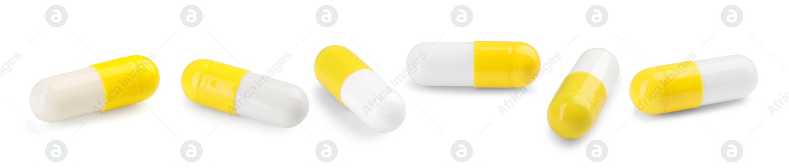 Image of Antibiotic pills isolated on white, set. Medication