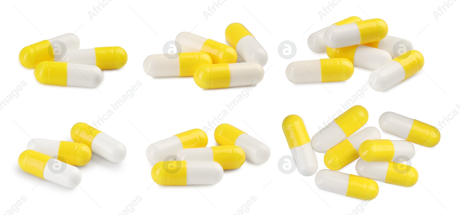 Image of Antibiotic pills isolated on white, set. Medication