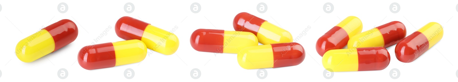 Image of Antibiotic pills isolated on white, set. Medication