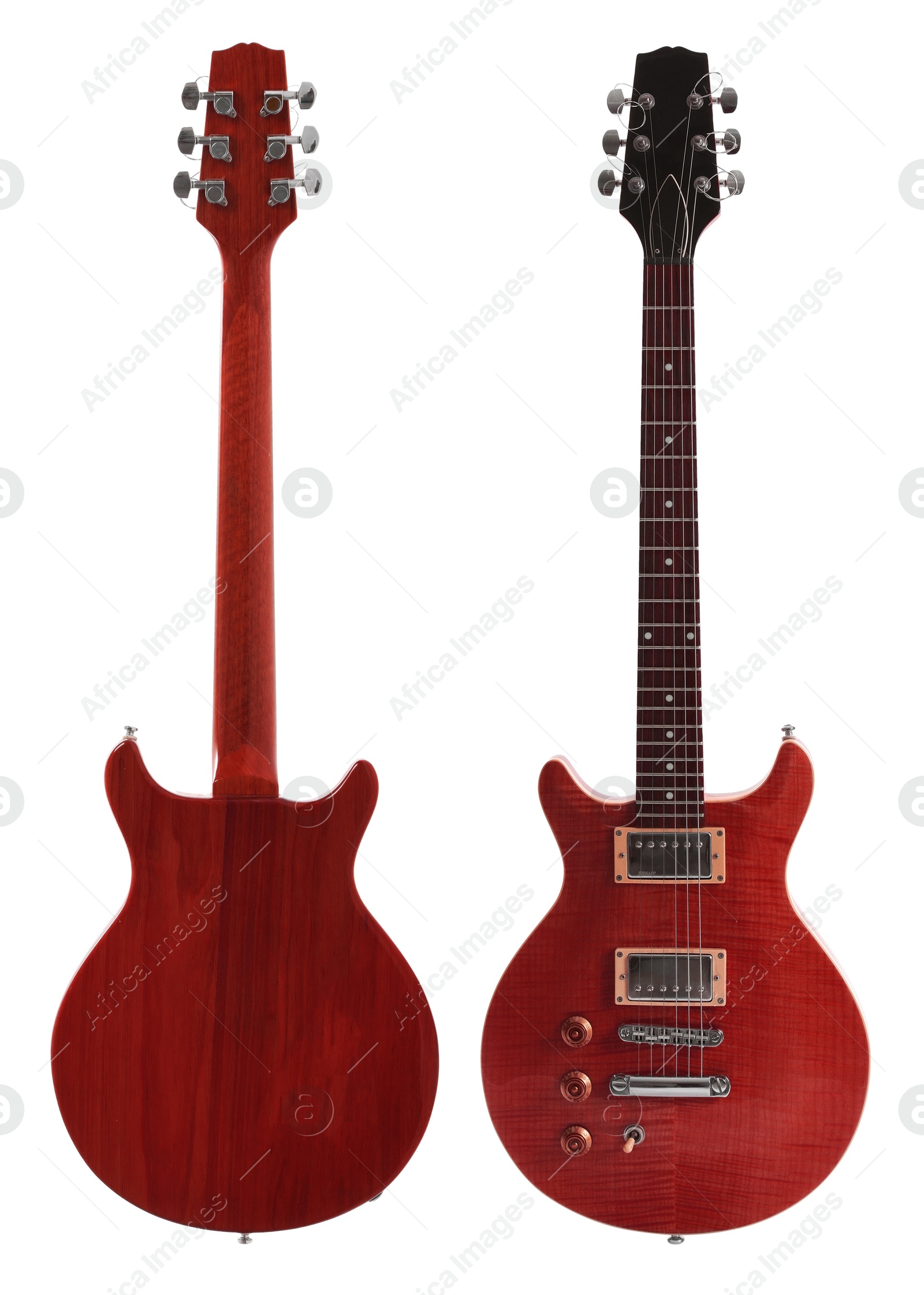 Image of Electric guitar isolated on white, back and front views