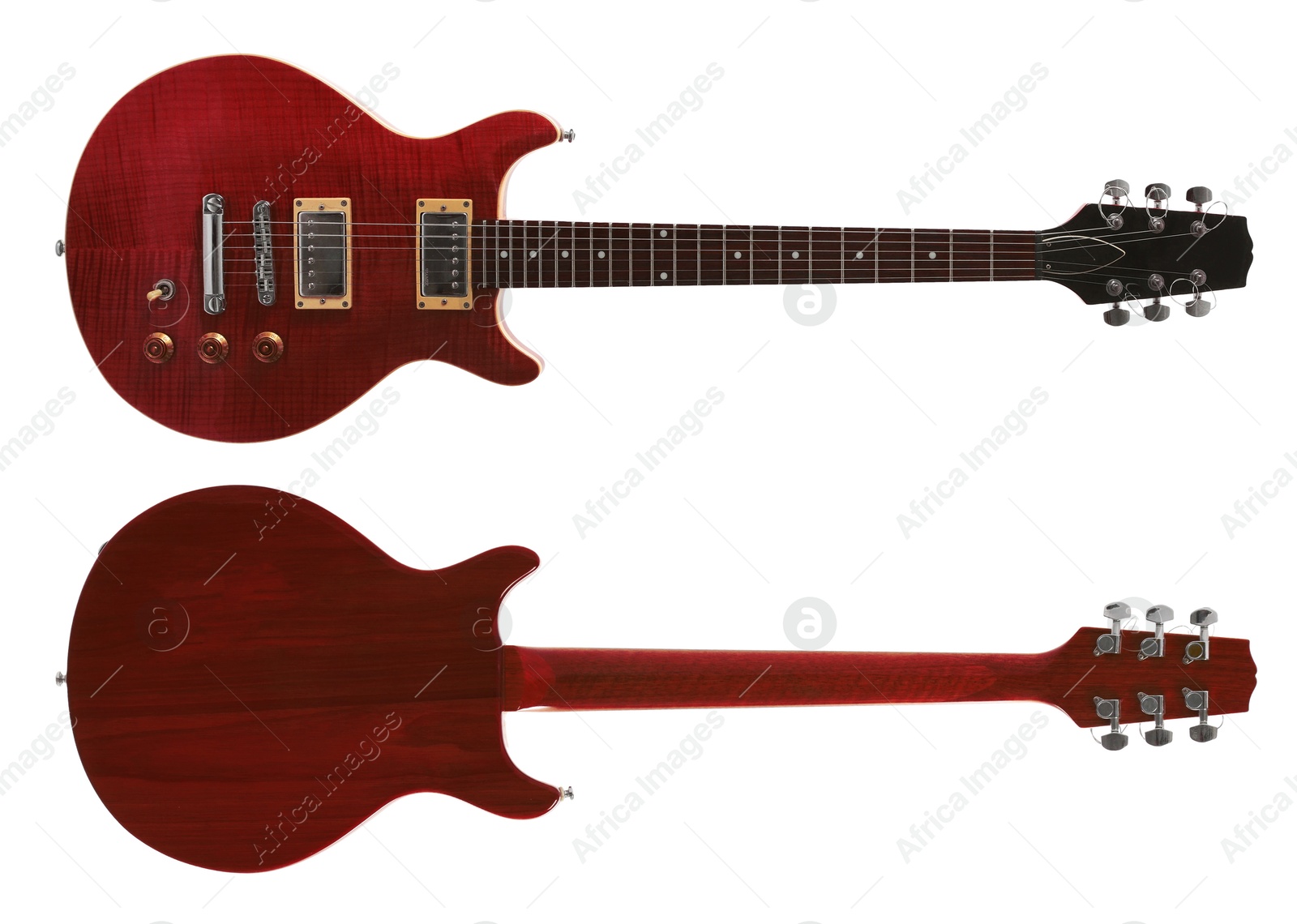 Image of Electric guitar isolated on white, back and front views