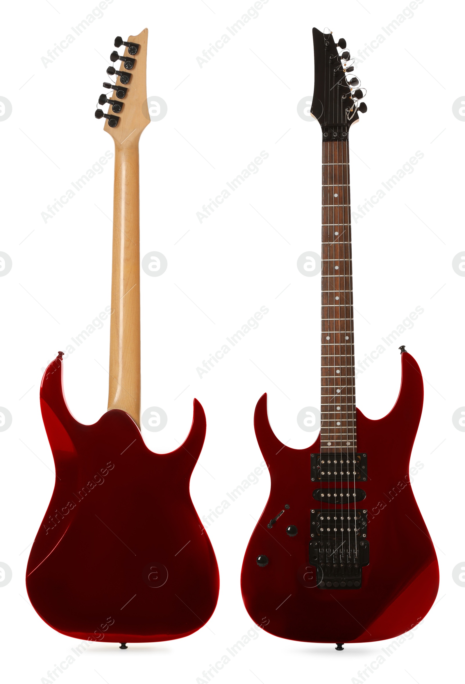 Image of Electric guitar isolated on white, back and front views