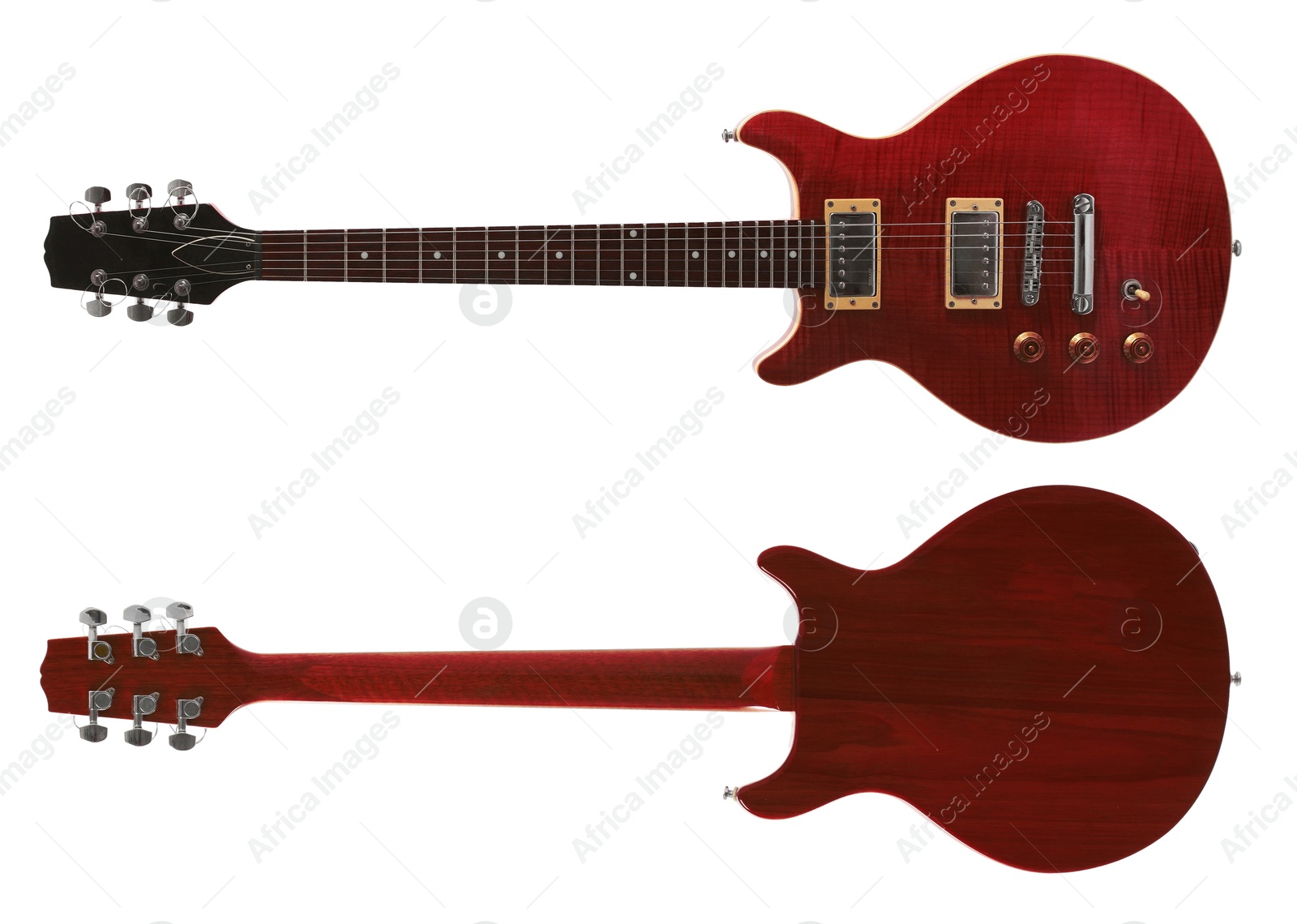 Image of Electric guitar isolated on white, back and front views