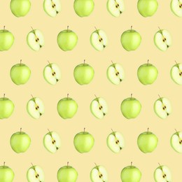 Image of Pattern of fresh green apples on beige background