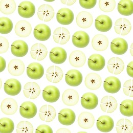 Image of Pattern of fresh green apples on white background