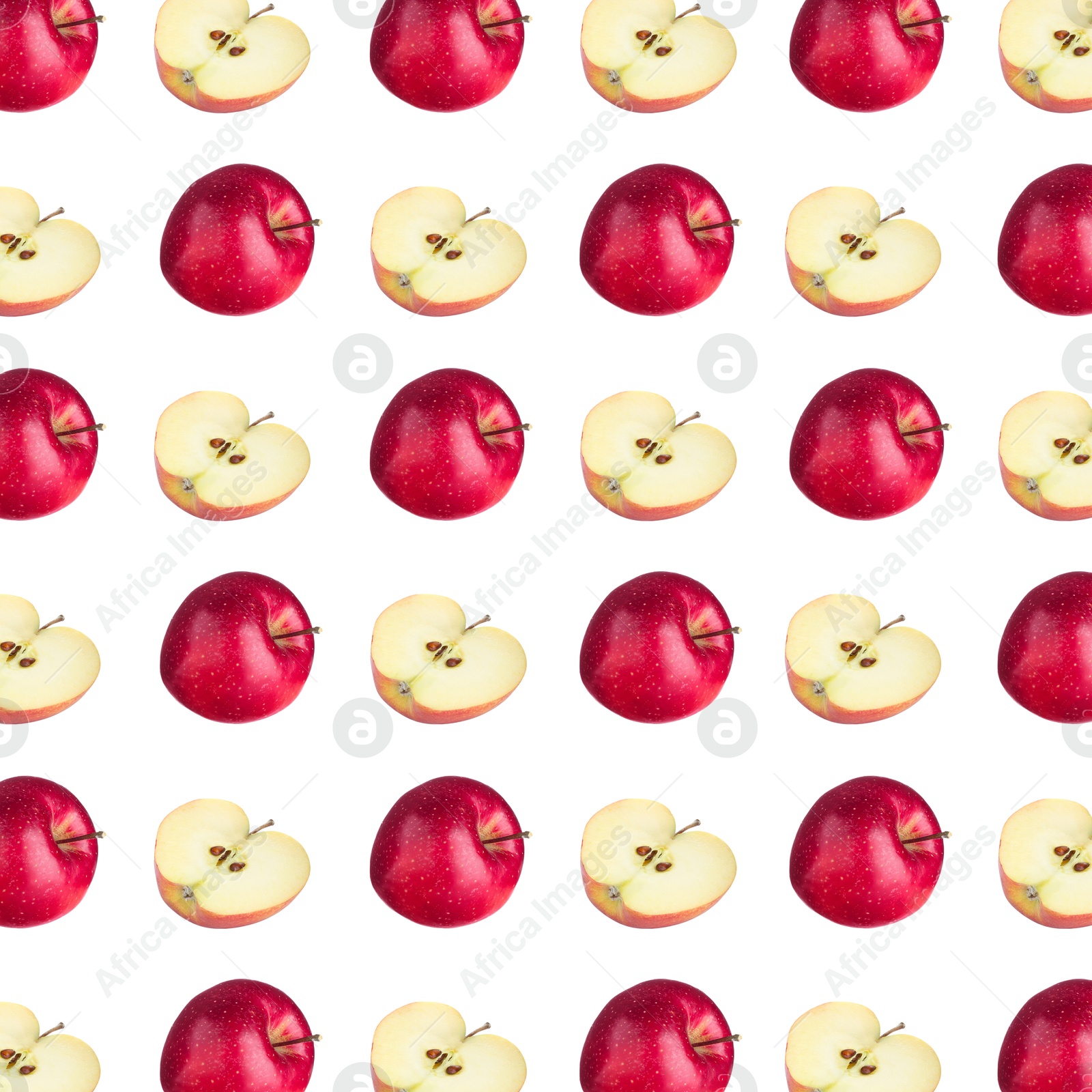 Image of Pattern of fresh red apples on white background