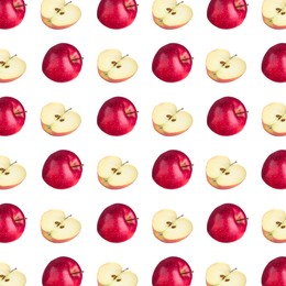 Image of Pattern of fresh red apples on white background