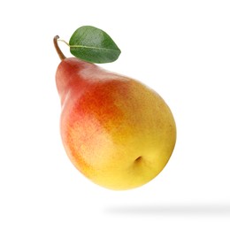 Image of Fresh juicy pear in air on white background