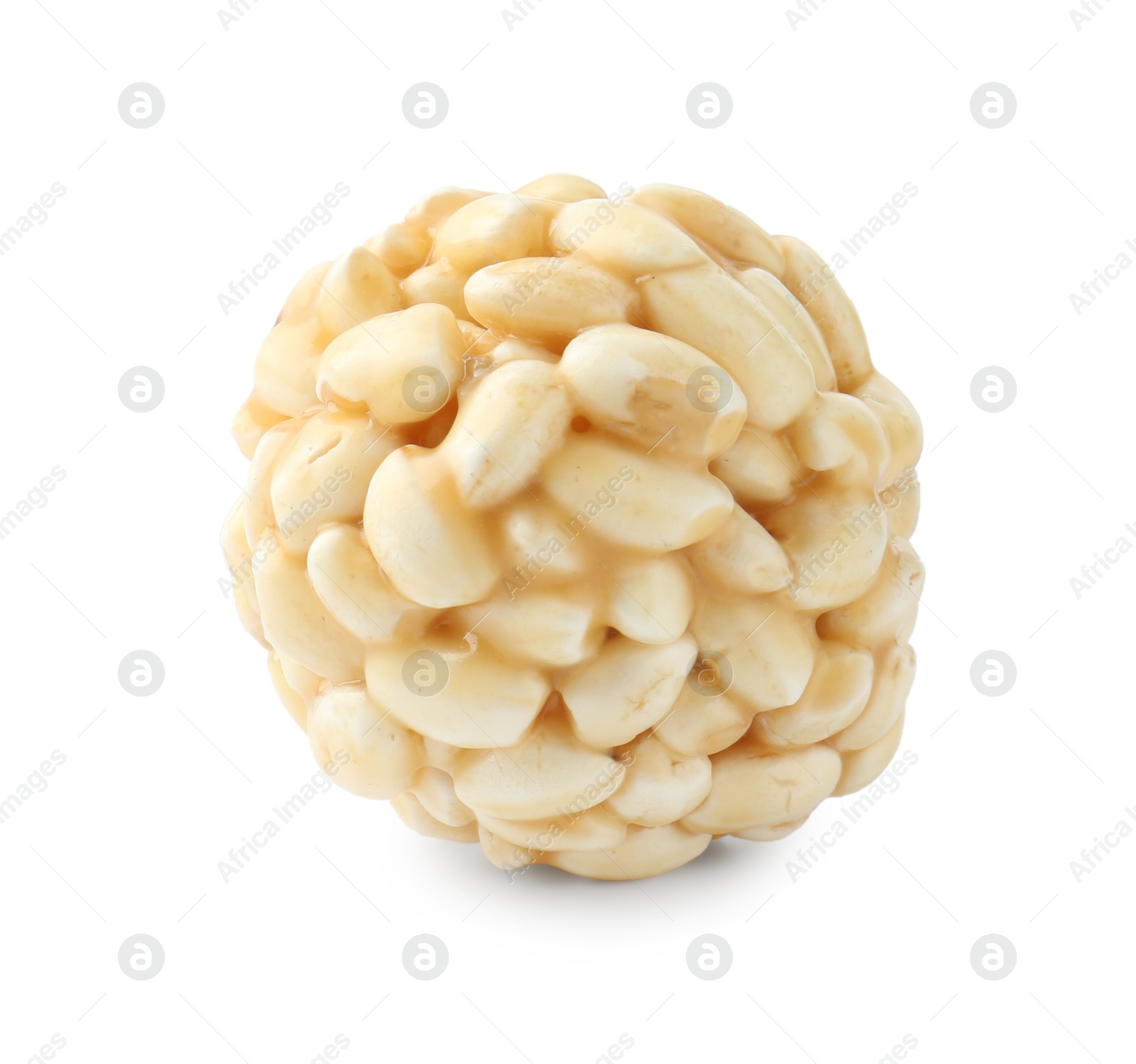 Photo of One delicious puffed rice ball isolated on white