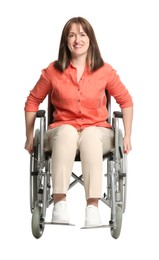 Photo of Smiling woman in wheelchair on white background