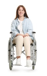 Photo of Smiling woman in wheelchair on white background