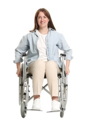 Photo of Smiling woman in wheelchair on white background